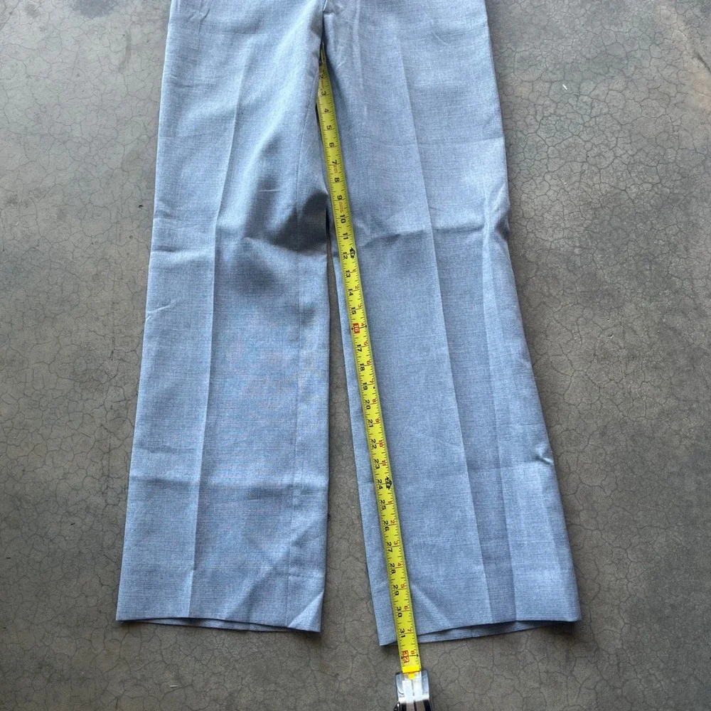 Vintage Mens Wide Leg Trousers Light Blue Flat Front Dress Pants 31x31